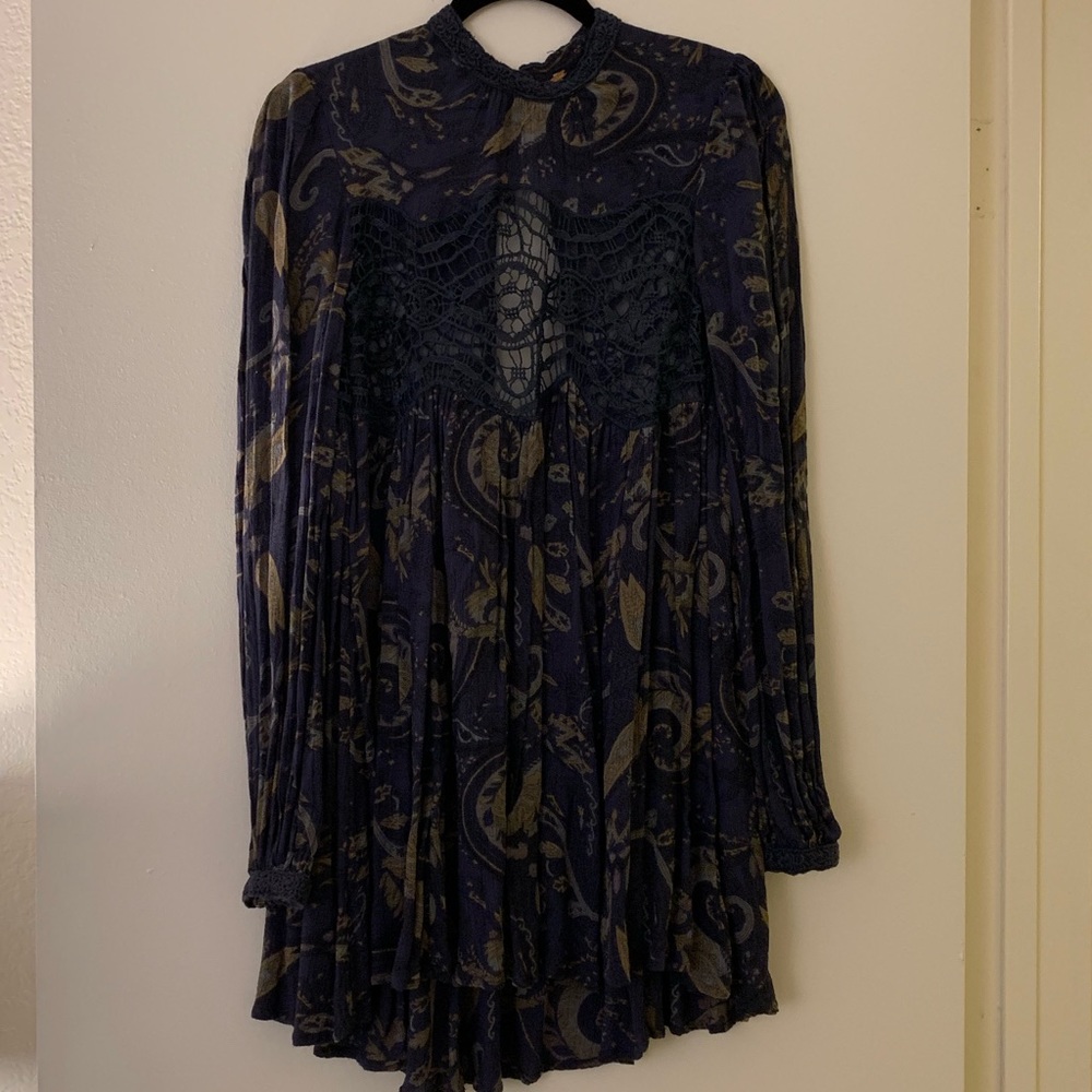 Free People flowy tunic dress with crochet detail